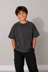 Limitless Washed Black Oversized Tee for Kids