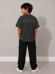 Limitless Washed Black Oversized Tee for Kids