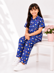 Girls Space Adventure Co-Ord Set – Blue Printed Shirt  Trouser