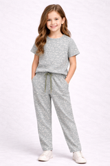 Kids Grey Floral Print T-Shirt Trouser Set