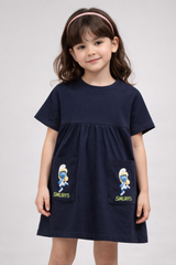 Girls Navy Blue Smurfs Pocket Dress
