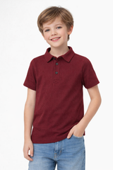 Boys Maroon Textured Polo Shirt