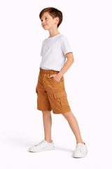 Kids Rust Brown Cargo Shorts with Elastic Waist