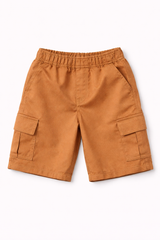 Kids Rust Brown Cargo Shorts with Elastic Waist
