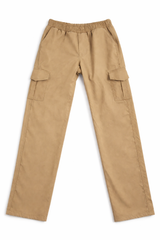 Kids Camel Brown Cargo Pants with Elastic Waist