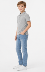 Boys Grey Half Textured Polo Shirt