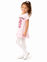J’ADORE Bear Print Girls Dress – Light Pink