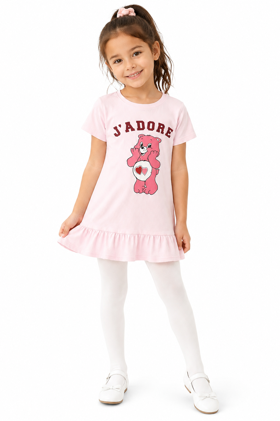 J’ADORE Bear Print Girls Dress – Light Pink