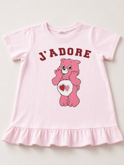 J’ADORE Bear Print Girls Dress – Light Pink