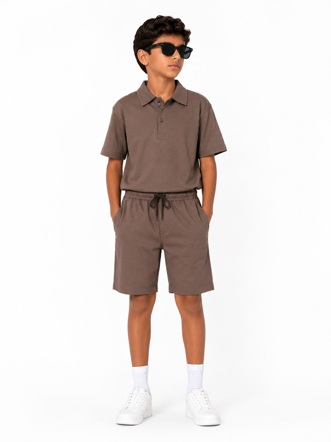 Kids Premium Polo Co-Ord Set – Brown