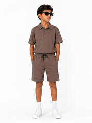 Kids Premium Polo Co-Ord Set – Brown