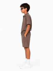 Kids Premium Polo Co-Ord Set – Brown
