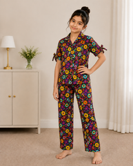 Girls Floral Night Suit – Half Sleeve Pajama Set