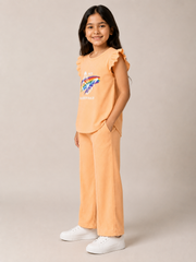 Peach Butterfly Graphic Co-Ord Set for Girls