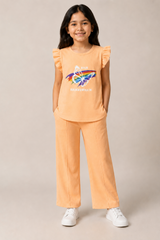 Peach Butterfly Graphic Co-Ord Set for Girls