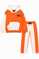 Kids Orange & White Fleece Winter Tracksuit Set