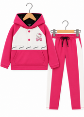 Girls Pink & White Fleece Winter Tracksuit Set