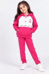 Girls Pink & White Fleece Winter Tracksuit Set
