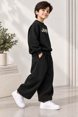 Kids Black Jeep Fleece Sweatshirt with Baggy Trouser
