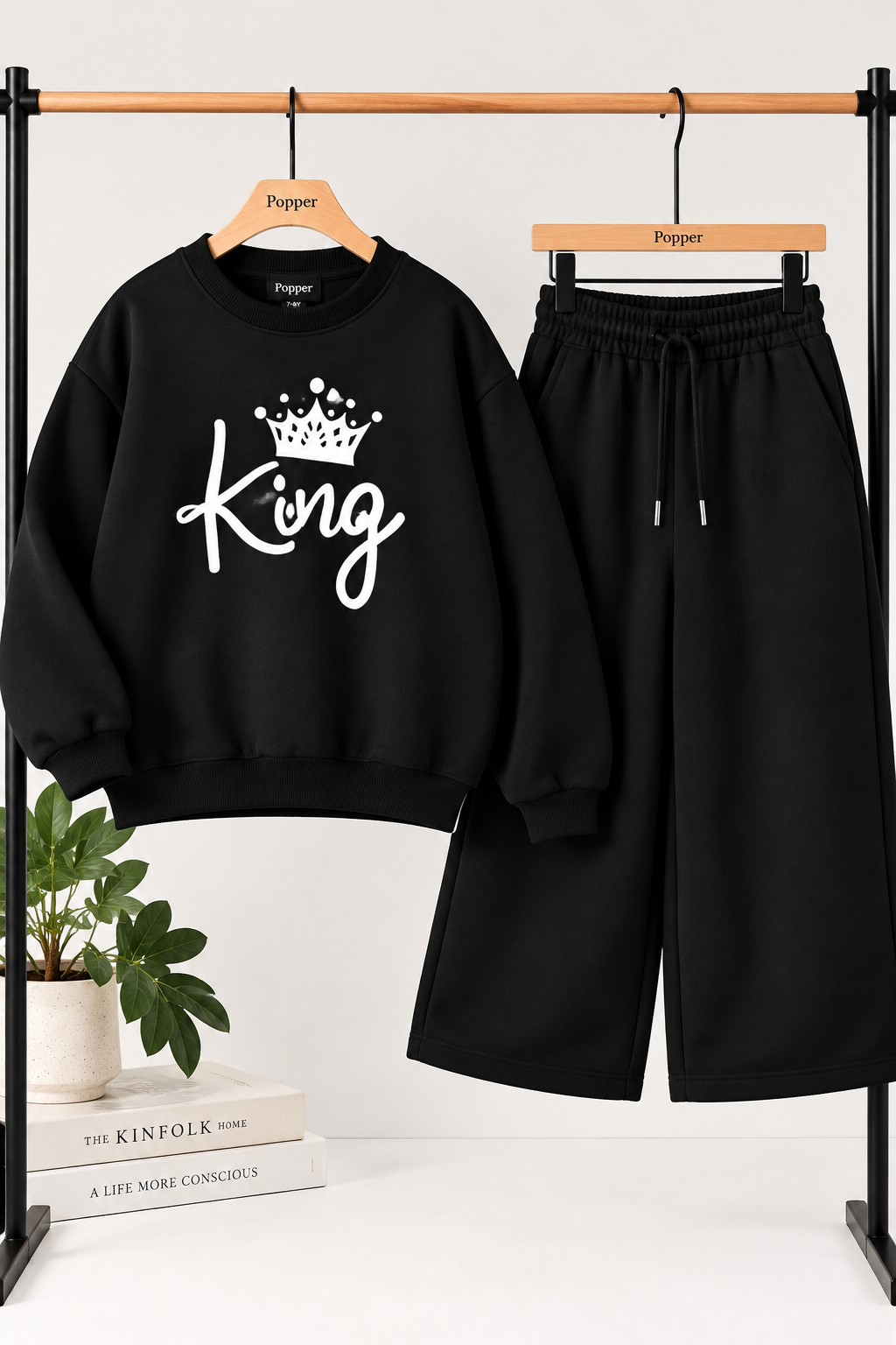 Kids King Black Fleece Sweatshirt & Trouser Set