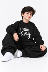Kids King Black Fleece Sweatshirt & Trouser Set