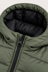 Kids Olive Green Hooded Puffer Jacket