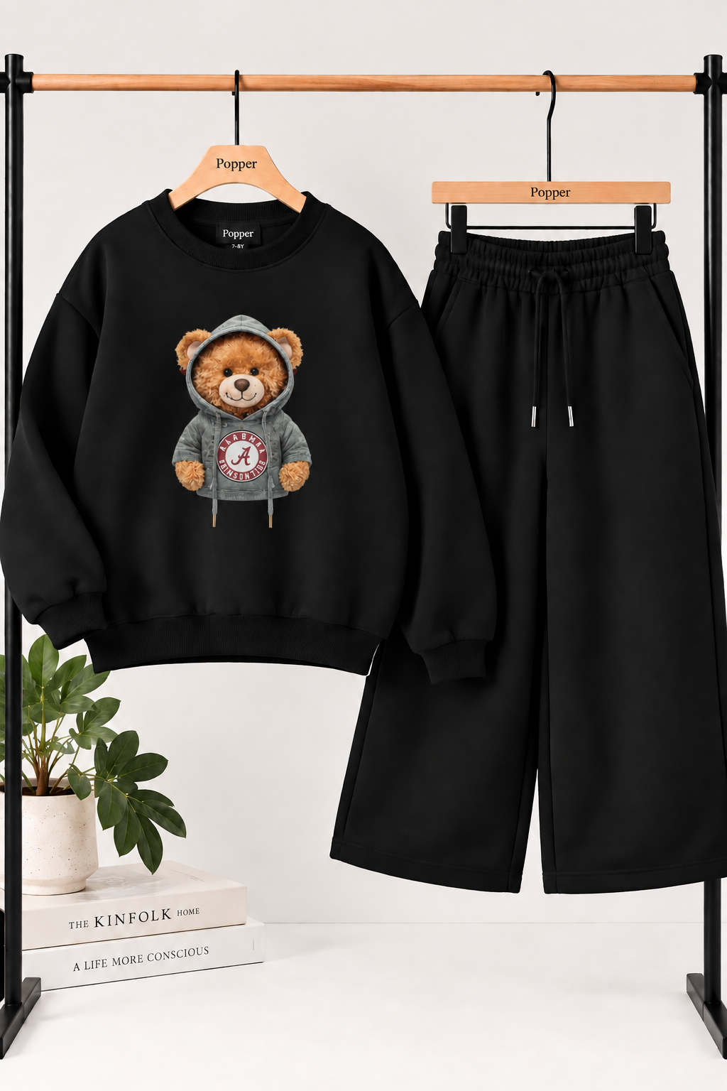 Kids King Bear Black Fleece Sweatshirt &amp; Trouser Set