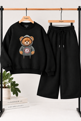 Kids King Bear Black Fleece Sweatshirt &amp; Trouser Set