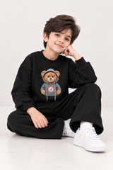Kids King Bear Black Fleece Sweatshirt &amp; Trouser Set