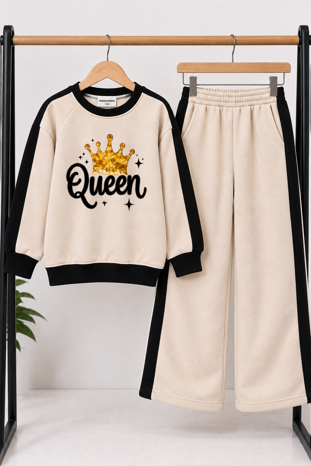 Girls  Queen Black Fleece Sweatshirt & Trouser Set