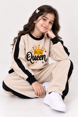 Girls  Queen Black Fleece Sweatshirt & Trouser Set