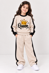 Girls  Queen Black Fleece Sweatshirt & Trouser Set