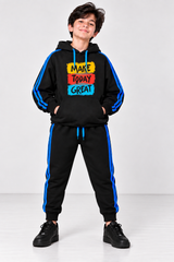 Black blue strip  Make Today Great Fleece Tracksuit Set