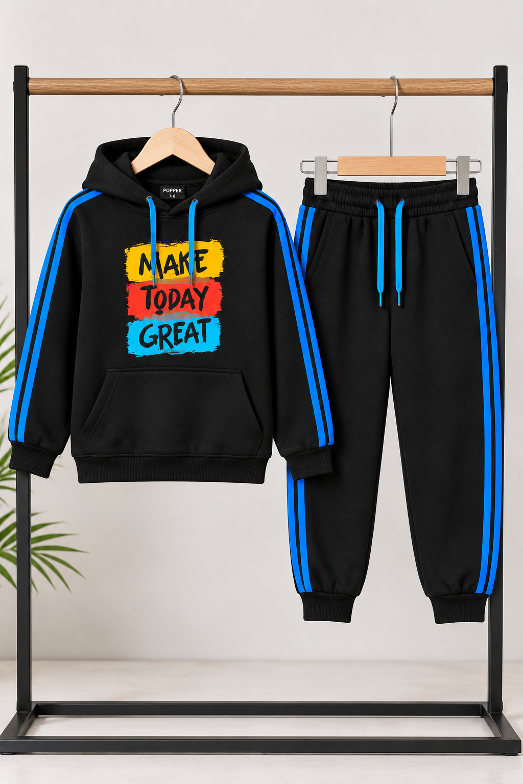 Black blue strip  Make Today Great Fleece Tracksuit Set