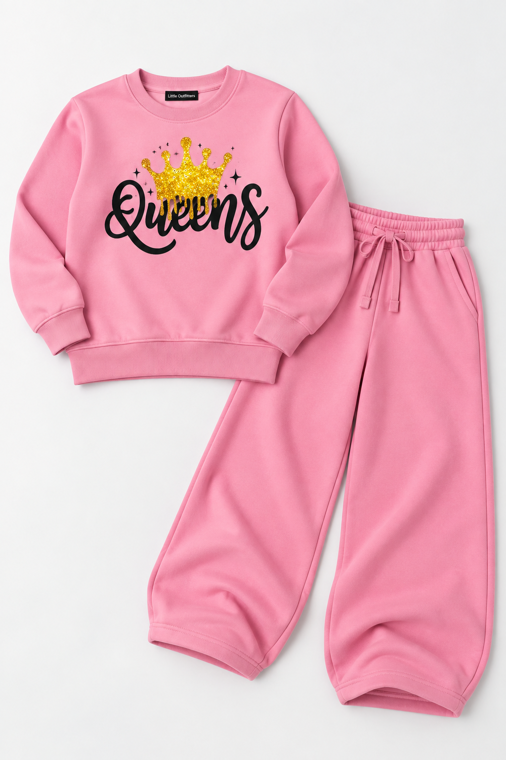 Pink Queens Fleece Tracksuit Set for Girls