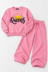 Pink Queens Fleece Tracksuit Set for Girls