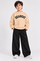 Beige Dearest Fleece Sweatshirt with Black Wide-Leg Trousers