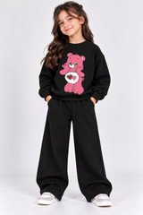 Black Pink Teddy Fleece Co-Ord Set for Girls