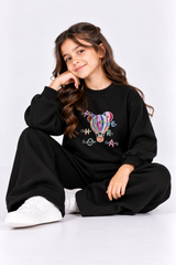 Black Hot Air Balloon Fleece Co-Ord Set for Girls