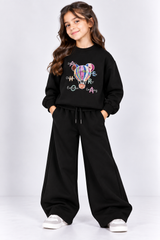 Black Hot Air Balloon Fleece Co-Ord Set for Girls
