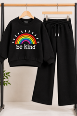 Black Be Kind Rainbow Fleece Co-Ord Set for Girls