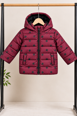 Girls Maroon Polka Dot Hooded Puffer Jacket