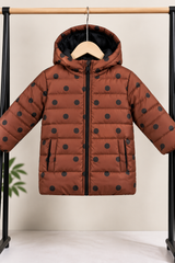 Girls Brown Polka Dot Hooded Puffer Jacket