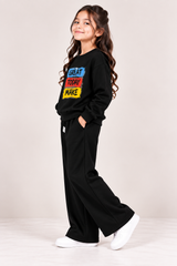 kids Black Great Today Make Printed Sweatshirt & Wide-Leg Trouser Set