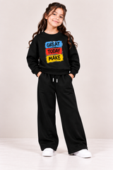 kids Black Great Today Make Printed Sweatshirt & Wide-Leg Trouser Set