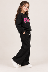 kids Black GAP Printed Sweatshirt &amp; Wide-Leg Trouser Set