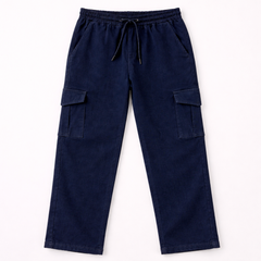 Kids Dark Blue Denim Cargo Pants – Stylish Multi Pocket Jeans