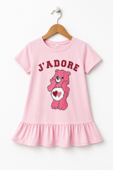 J’ADORE Bear Print Girls Dress – Light Pink