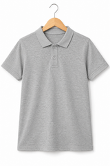 Boys Grey Half Textured Polo Shirt
