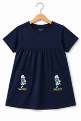 Girls Navy Blue Smurfs Pocket Dress